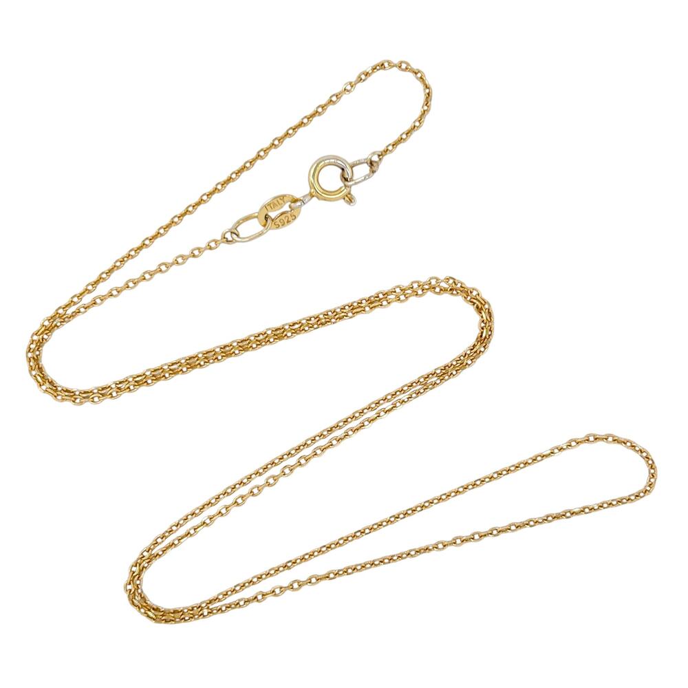 Estate Italy Gold-Tone Sterling Silver 925 1.2mm Cable Link Chain Necklace 19"
